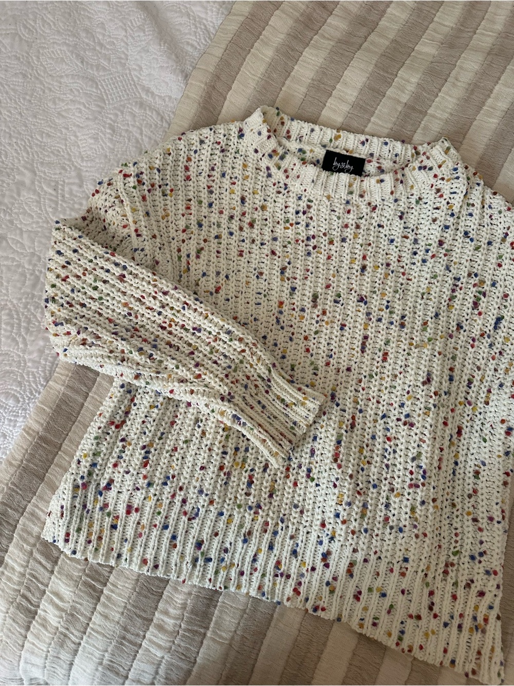 by & by White Knit Sweater with Multicolor Speckles
